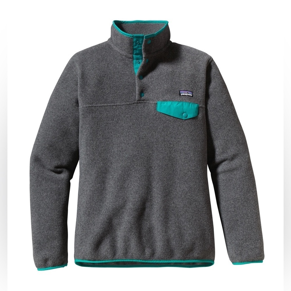 Patagonia Synchilla Snap-T Fleece Pullover Women’s XL Gray Teal Classic Logo - Picture 11 of 12